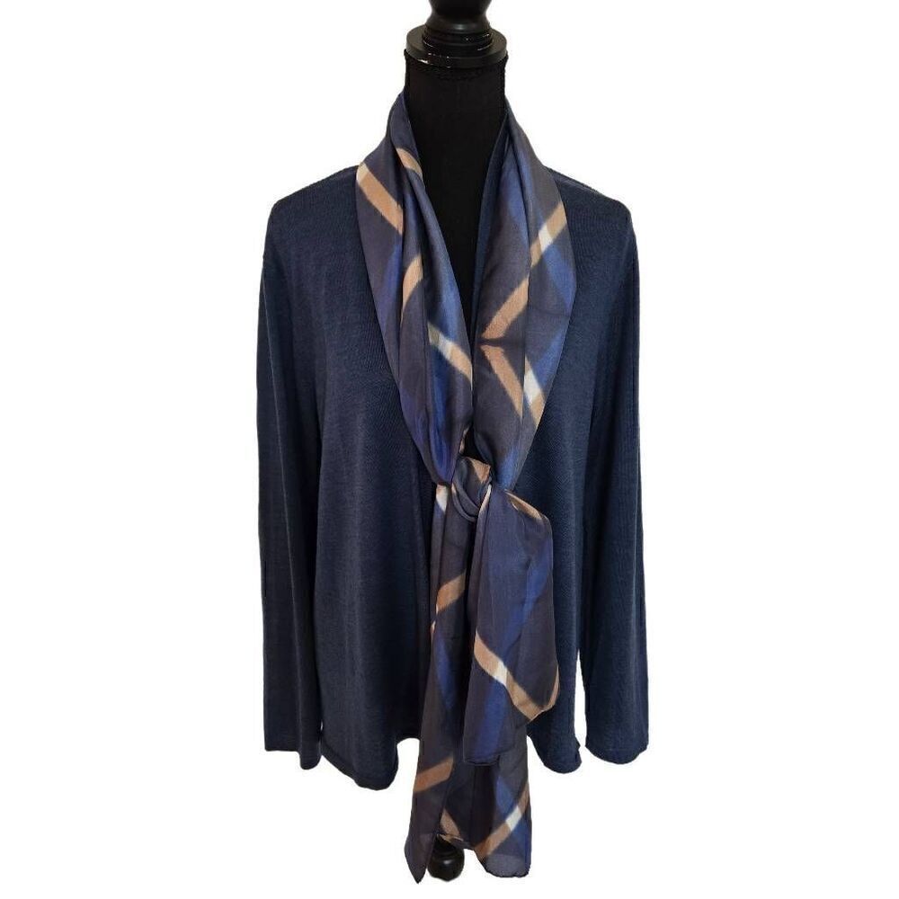 Eileen Fisher Womens Knitted With Matching Scarf Open Cardigan Blue Large